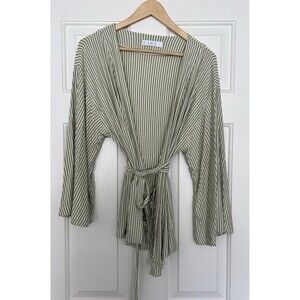 Lake Pajamas Kimono Top Green Stripe Size Medium